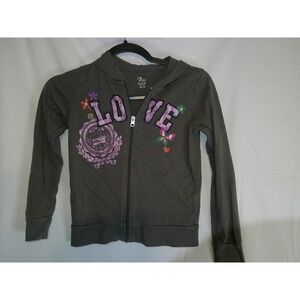 The Children's Place Girls Gray Full Zip Hoodie LOVE Crown‎ M 7/8 Casual